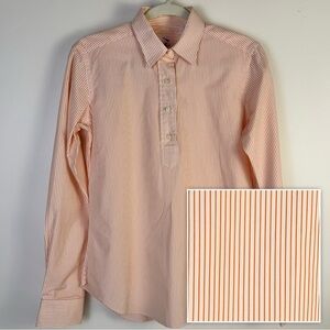 Ann Mashburn Orange White Striped Cotton Popover Shirt Blouse USA